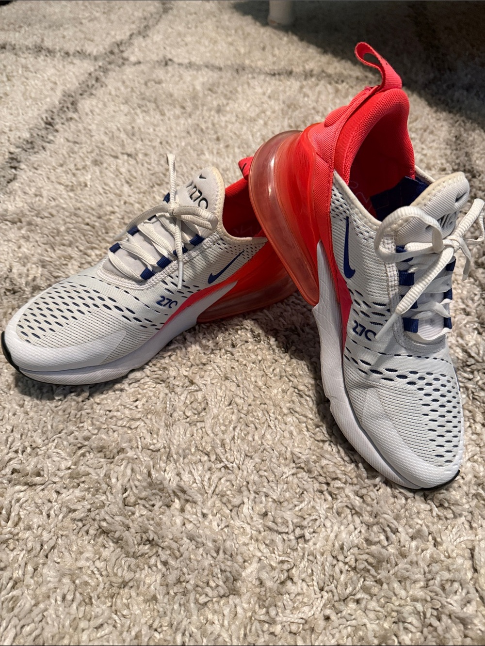 Nike Women’s White Sneakers with Coral Heel and Blue Accents